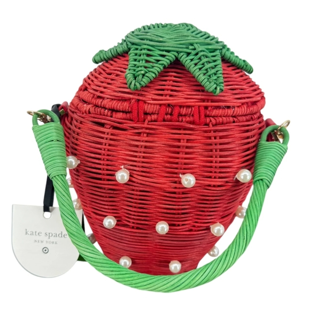 Kate Spade × Target In Hand Woven Strawberry Basket Bucket Bag With Pearls - Picture 9 of 10